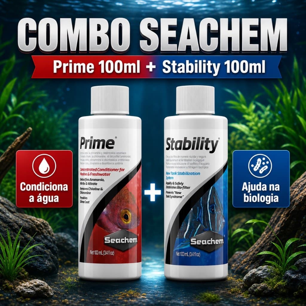 Combo Seachem Prime 100ml + Stability 100ml para Aquários