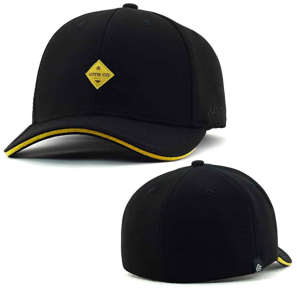 Boné Anth Co. Must Preto Amarelo Aba Curva Fechado Com Elástico