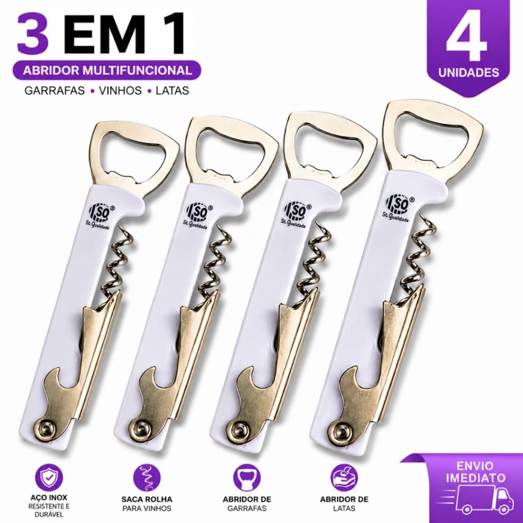 Kit 4 Abridor de Garrafa Latas Saca Rolha Multifuncional