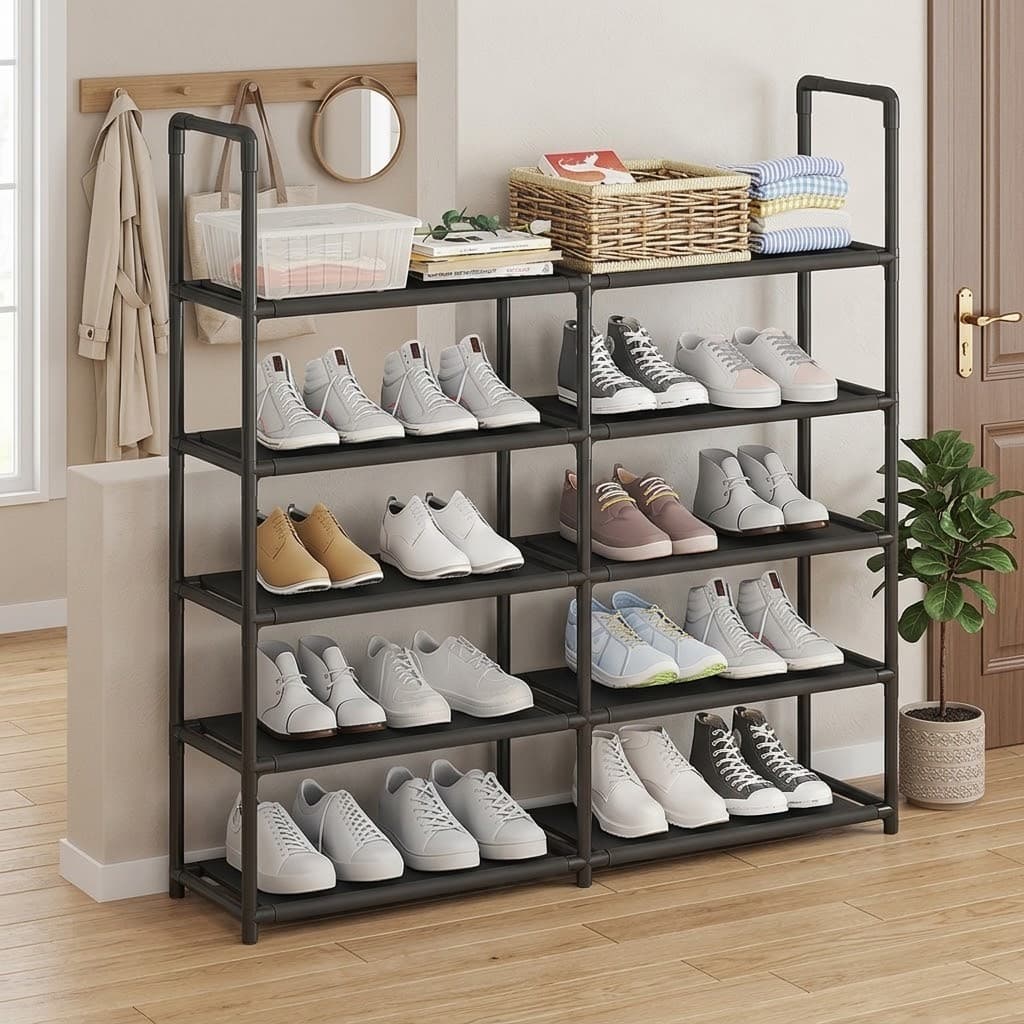 Estante Sapateira Vertical 5 Andares Organizador De Sapatos Roupas Brinquedos Preto Compacta