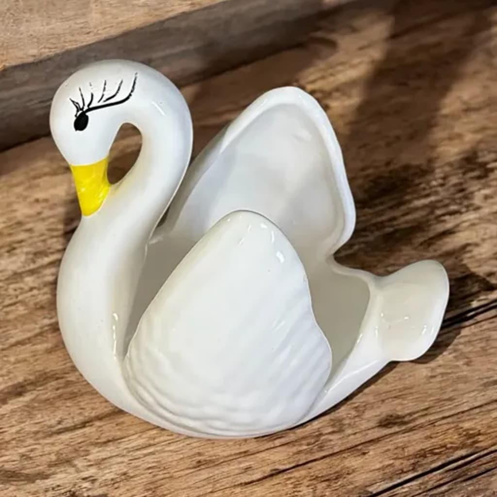 Porta Guardanapo Cachepot Cisne de Cerâmica Acabamento brilhante Artesanal para Decoração de Sala