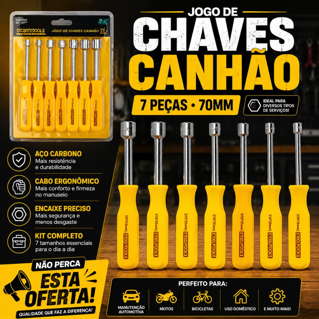 Jogo Ferramentas Chaves Canhao 70mm Conjunto Completo Tamanhos Variados Resistente