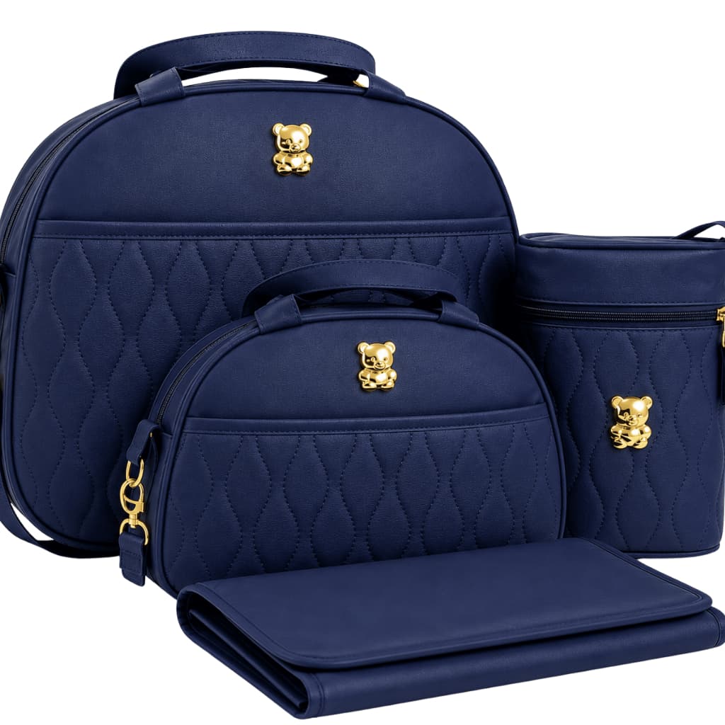 Kit Bolsa Maternidade Luxo Bebê Menino Passeio Grande 4 Peças Porta Mamadeira Térmica Enxoval