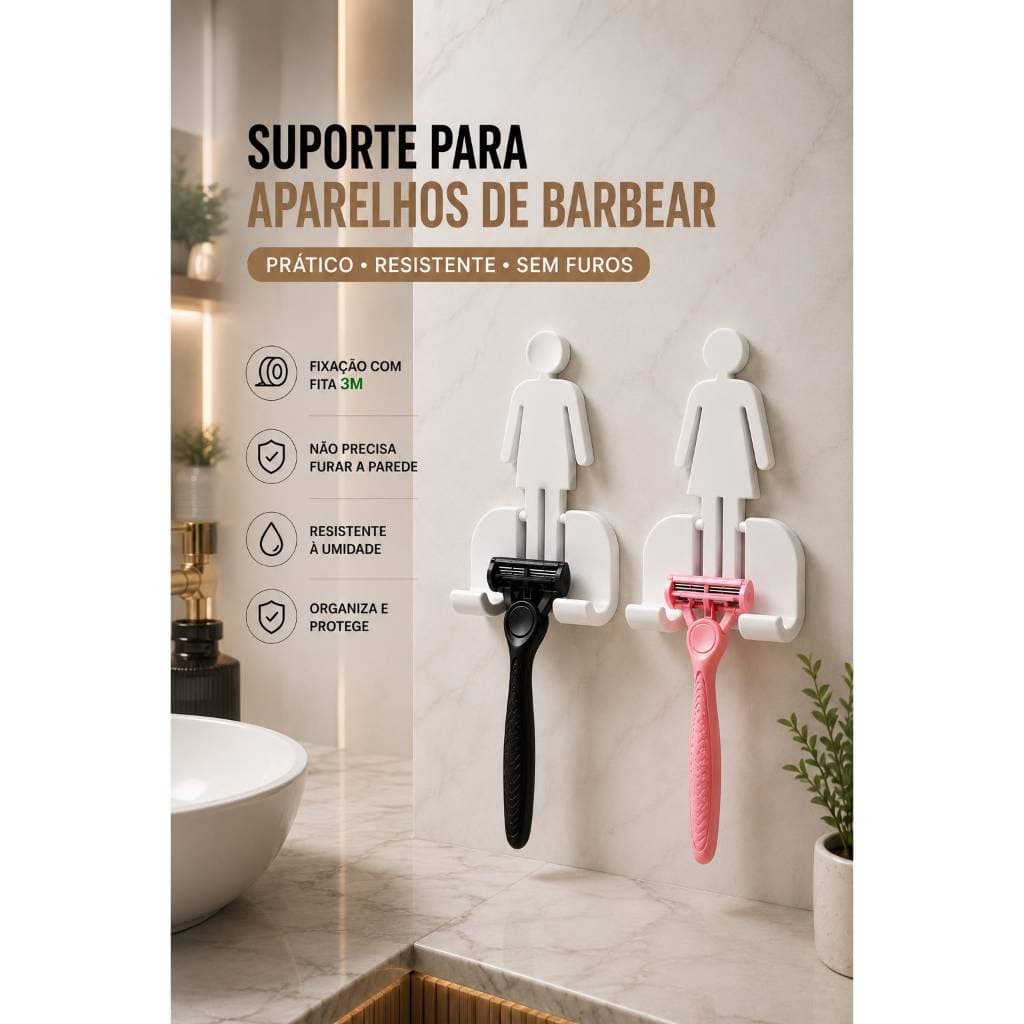 Suporte para Lâmina de Barbear Parede com Fita 3M Organizador Banheiro Barbeador Masculino Feminino