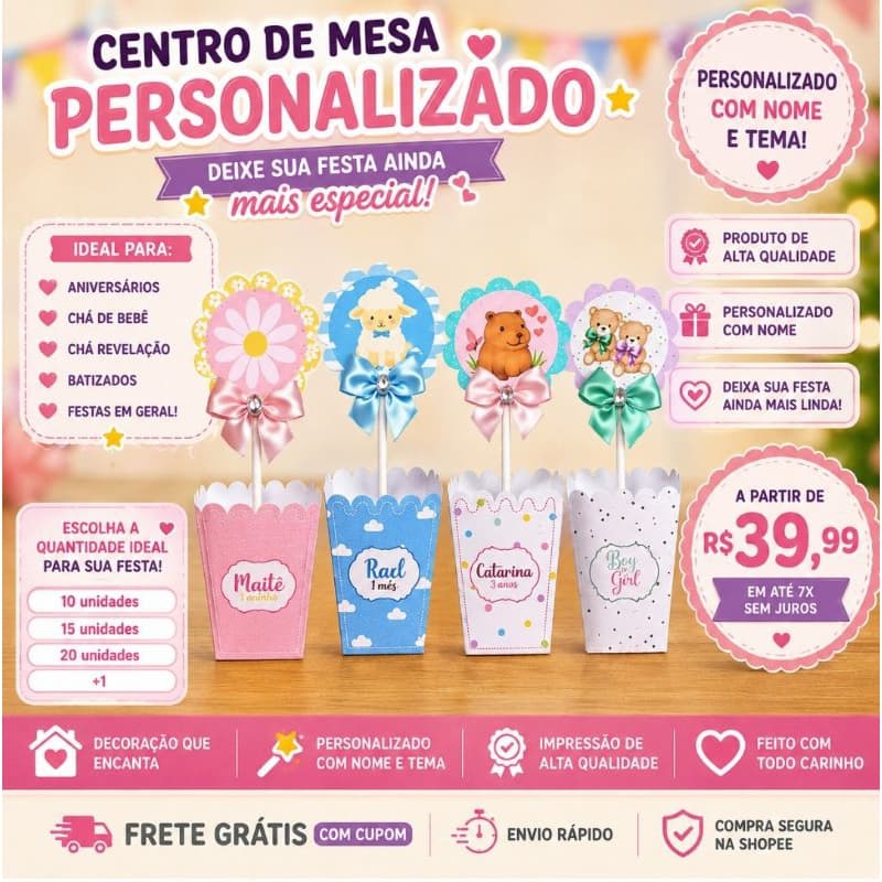 Centro de Mesa Personalizado, Centro de mesa Chapecó, Arranjo de mesa, enfeite de mesa,
