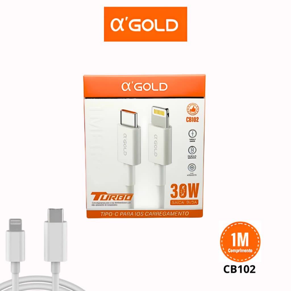 Cabo Iphone Turbo 60W Carregamento super rápido original A’Gold Cabo PD Tipo c