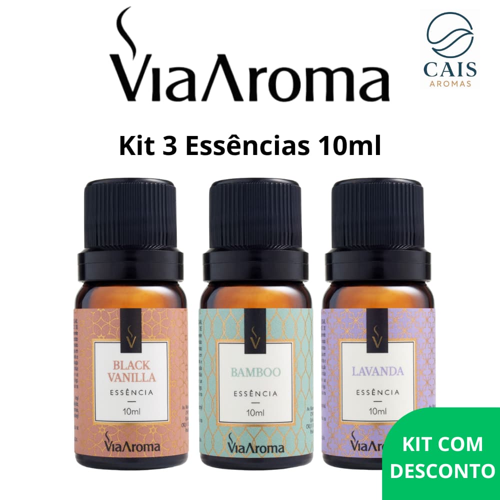 Kit 3 Essências Via Aroma 10 ML para Aromatizador Difusor Elétrico