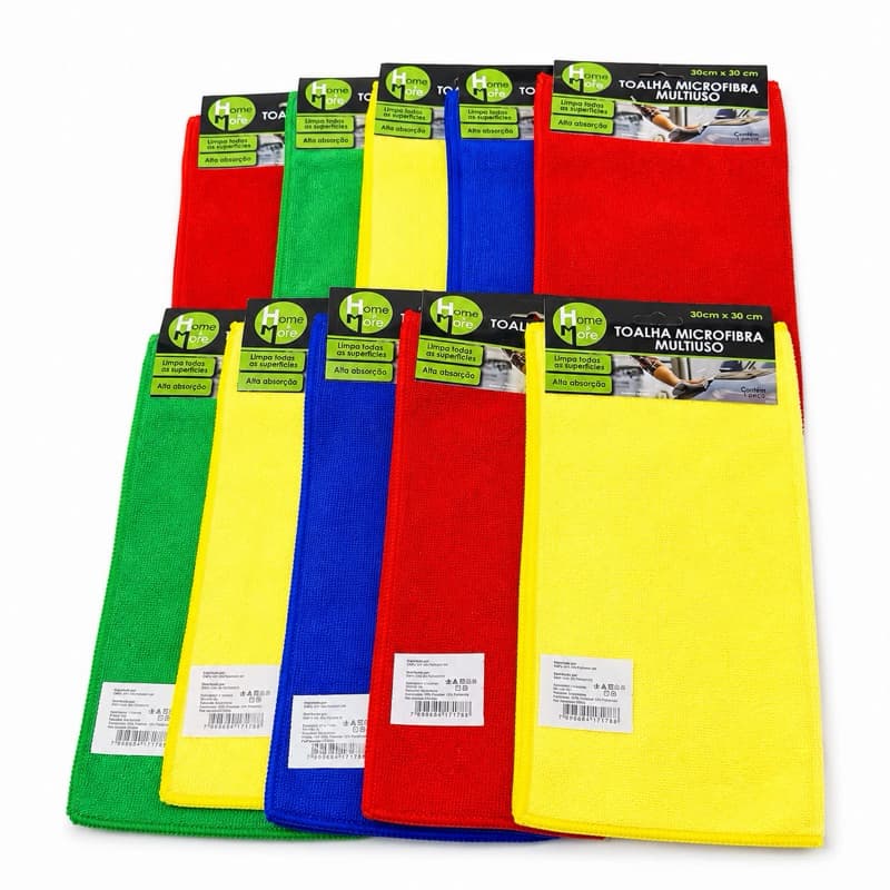 Jogo De 10 Toalhas Microfibra 30x30 Multiuso Limpeza Pesada