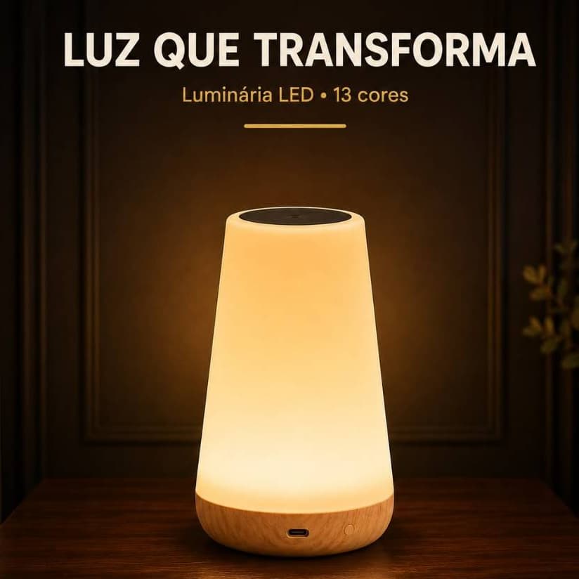 Luz Noturna LED Touch Recarregável com Controle Remoto 13 Cores Luminária 1/2