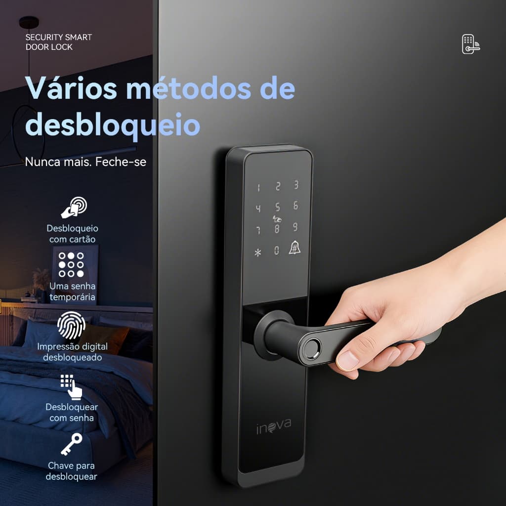 INOVA Fechadura Digital Biométrica Inteligente Com Corpo De Trava YS-12884B-black Fechaduras mais seguras e inteligentes