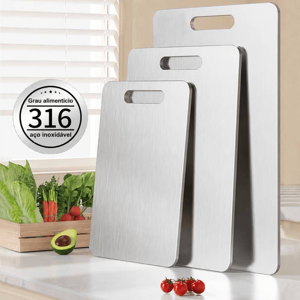 Tábua de Corte Inox 316 em Aço Inoxidável Dupla Face para Carne Legumes Cozinha Fácil de Limpar