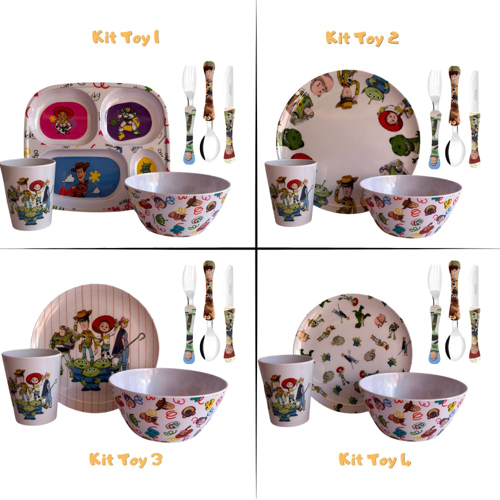 Kit de Refeição Infantil Melamina 4 peças - Toy Story - Prato, Bowl, Copo e Talher