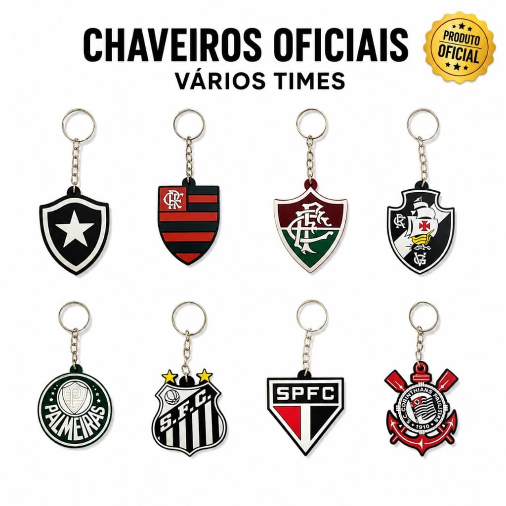 Chaveiro Oficial de Time em Borracha com Argola – Vários Clubes -Envio Rápido -Presente Torcedor