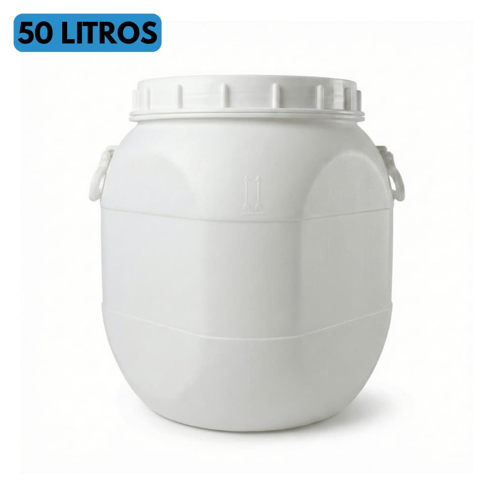 Bombona 50 Litros Branca Tambor Barrica Tonel Boca Larga 30cm com Alças Multiuso Agua Racao
