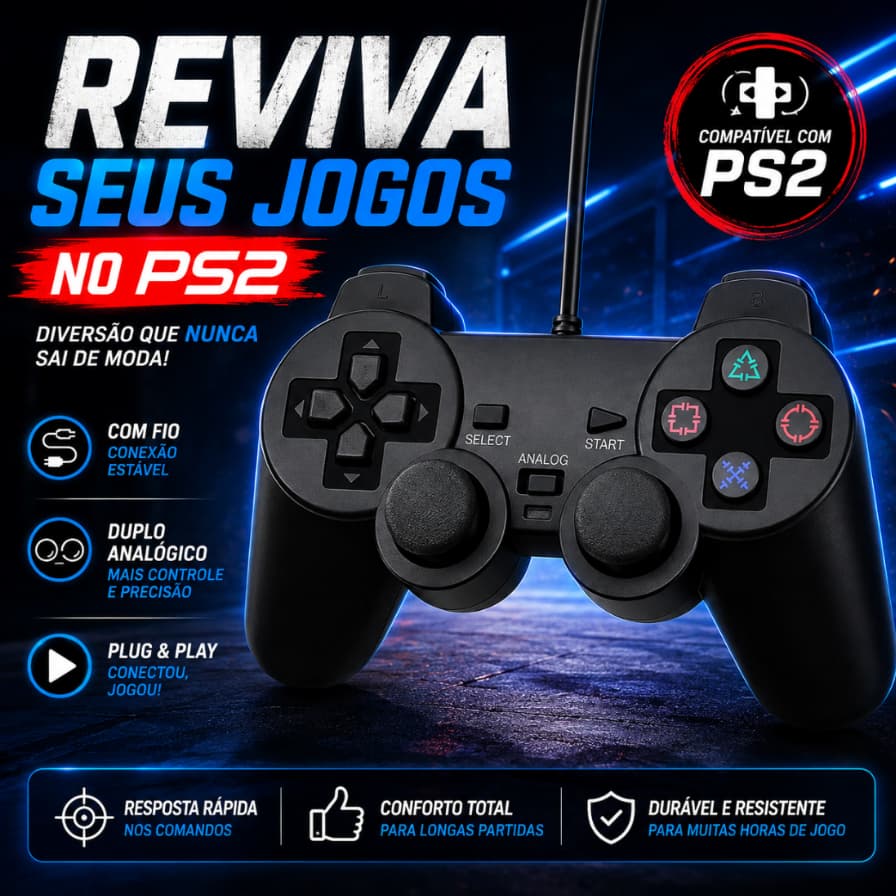 Controle Joystick com Fio para PS2