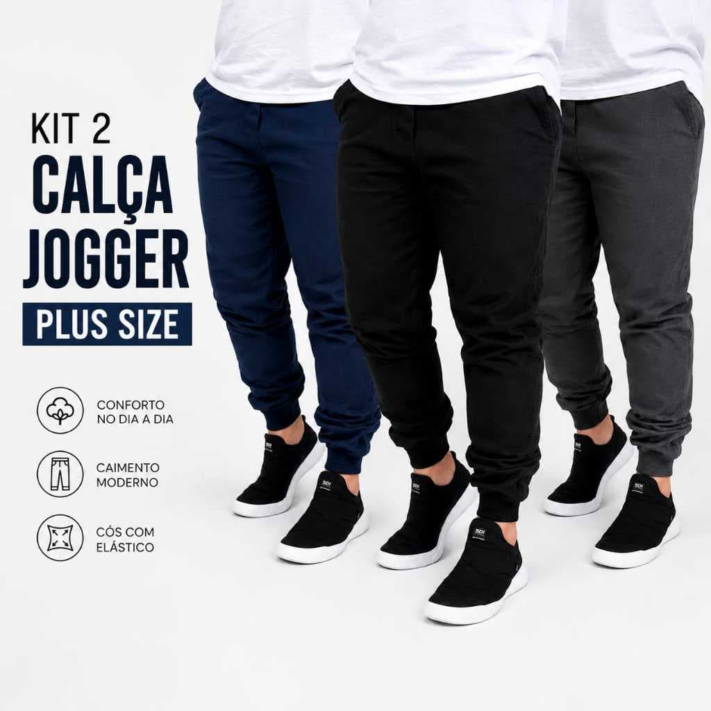 Kit 2 Calça Plus Size Jogger P ao G4  Masculina Tactel Casual Treino