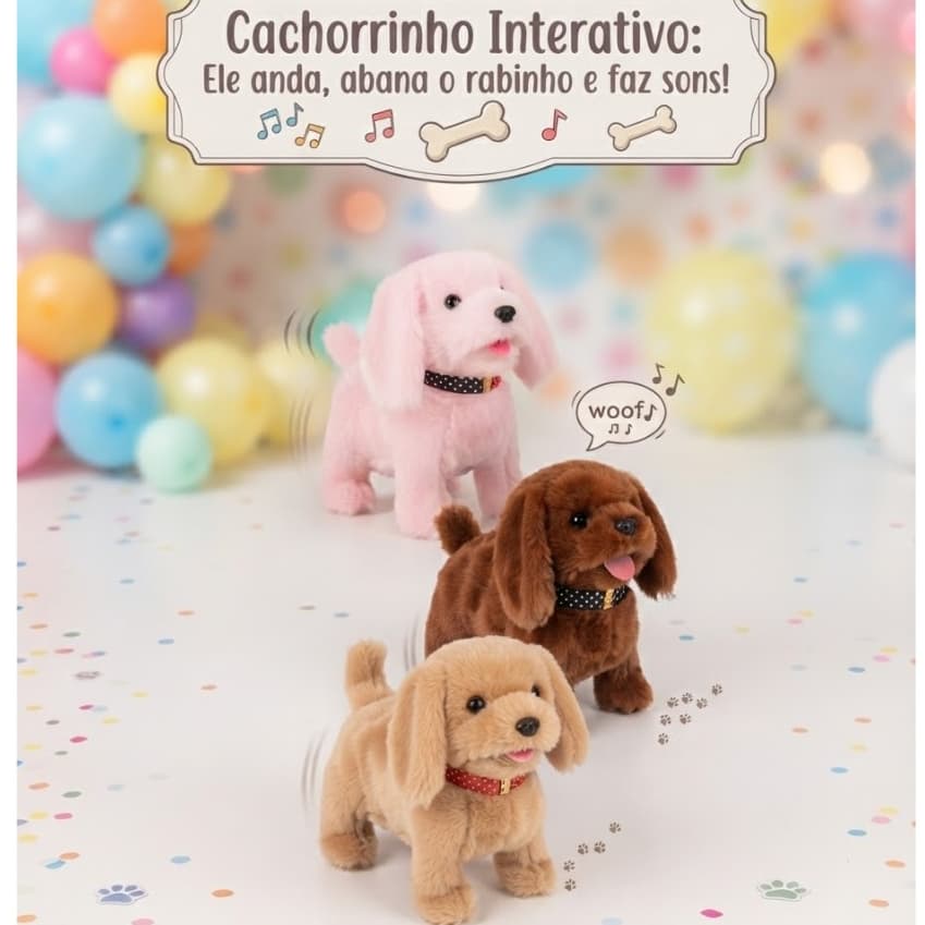 Cachorrinho Pelúcia Anda Abana o Rabinho Emite Som Brinquedo Infantil Interativo Casa Passeio .8