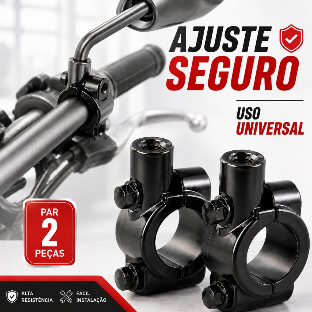 Par Abraçadeira Suporte Retrovisor Moto/Bicicleta Guidão 22mm 7/8 M10 Adaptador Universal