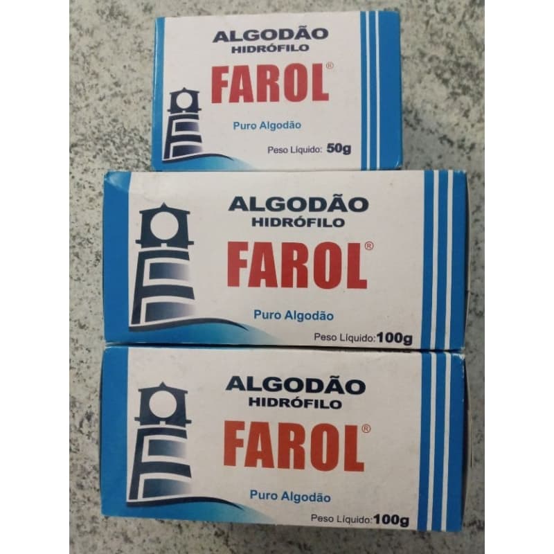 KIT COM 3 CAIXAS DE ALGODÕES "FAROL", SENDO 2 CXS C/ 100G + 1 CX C/50G (TOTAL DE 250G)