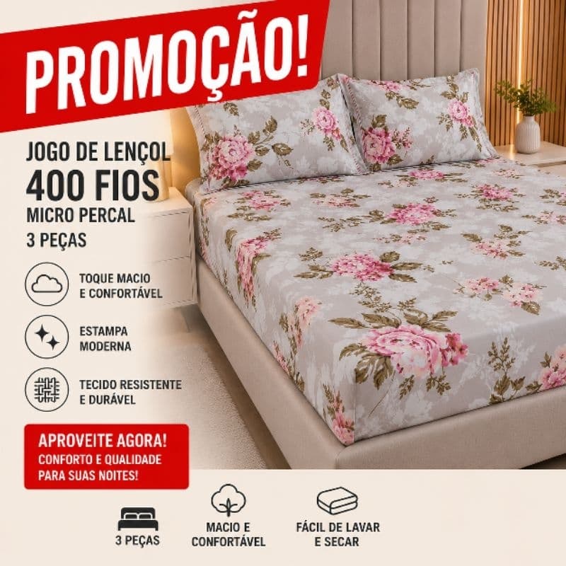 Jogo de Lençol 400 Fios Micro Percal Estampado 3 Peças Estampas variados  jogo de cama casal e Queen Macio e Confortável