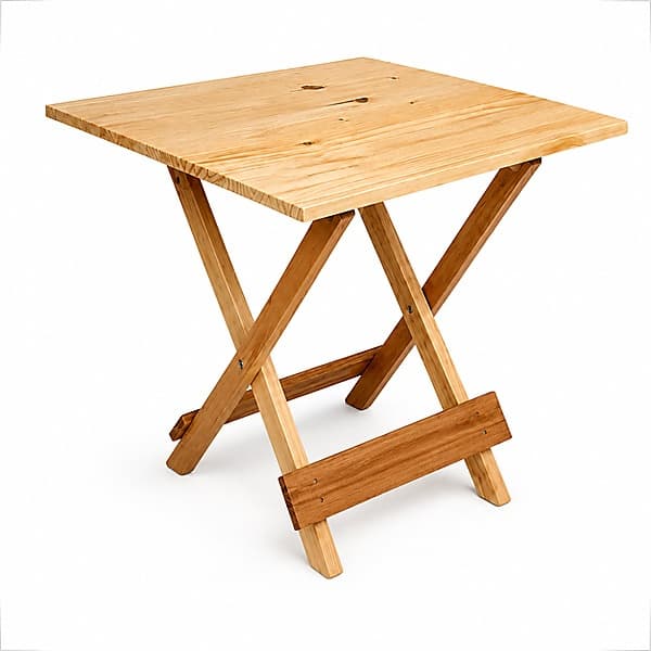 Mesa de Madeira Dobrável 70x70cm Pinus – Ideal para Camping e Áreas Externas