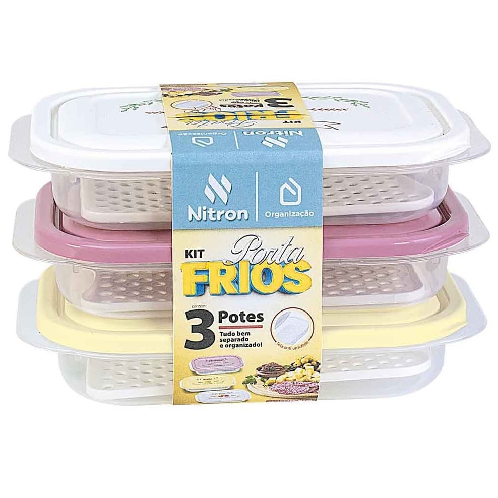 KIT COM 3 PORTA FRIOS COM TAMPAS E TELINHA
