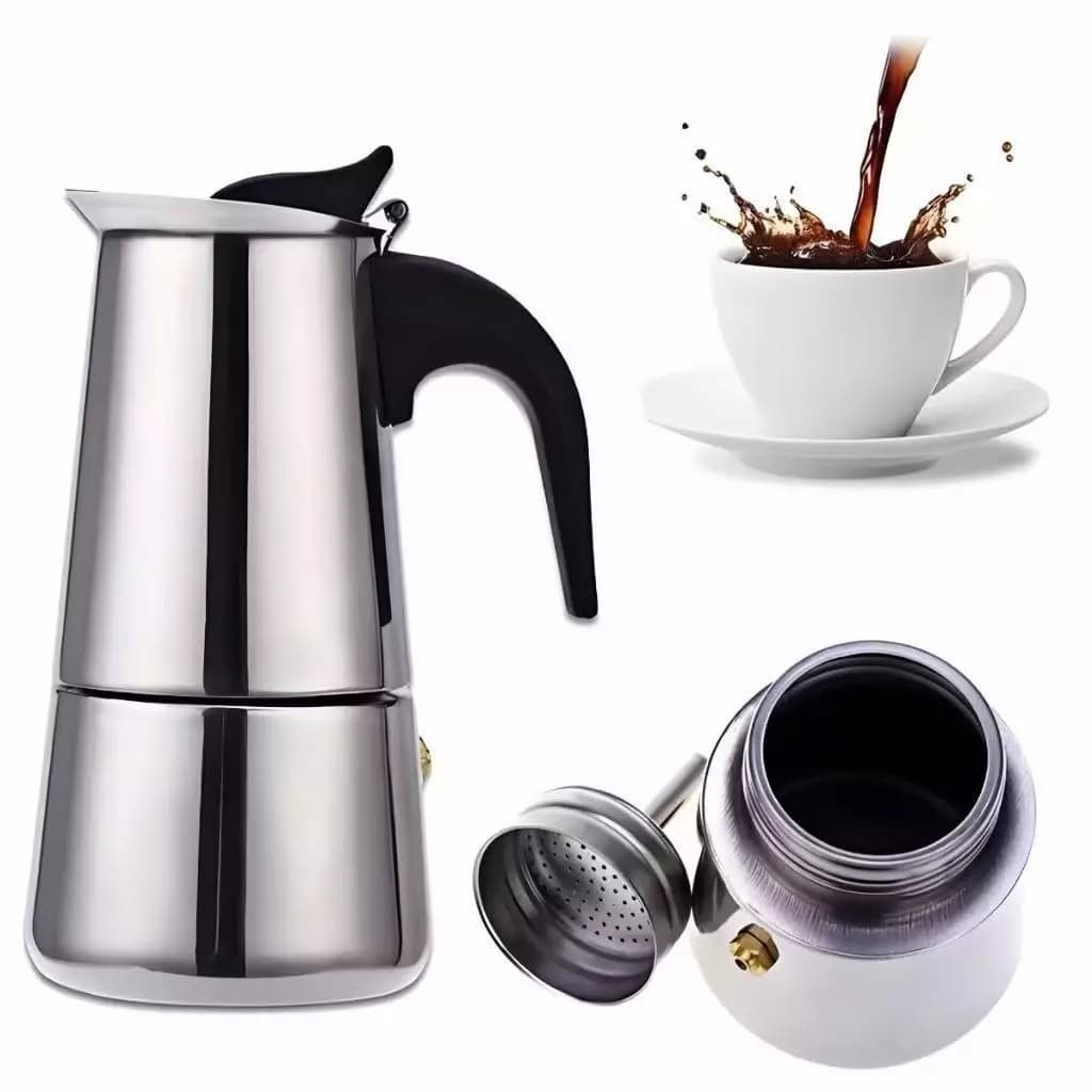 CAFETEIRA TIPO ITALIANA INOX PARA 6 XÍCARAS MOKA CAFÉ EXPRESSO PREPARO RÁPIDO PRÁTICA RESISTENTE PARA CASA E ESCRITÓRIO
