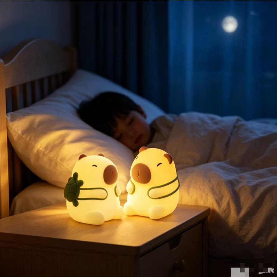 Luminária Capivara Capybara Silicone Fofa Luz Noturna 7 Cores Regulável Quarto Infantil USB