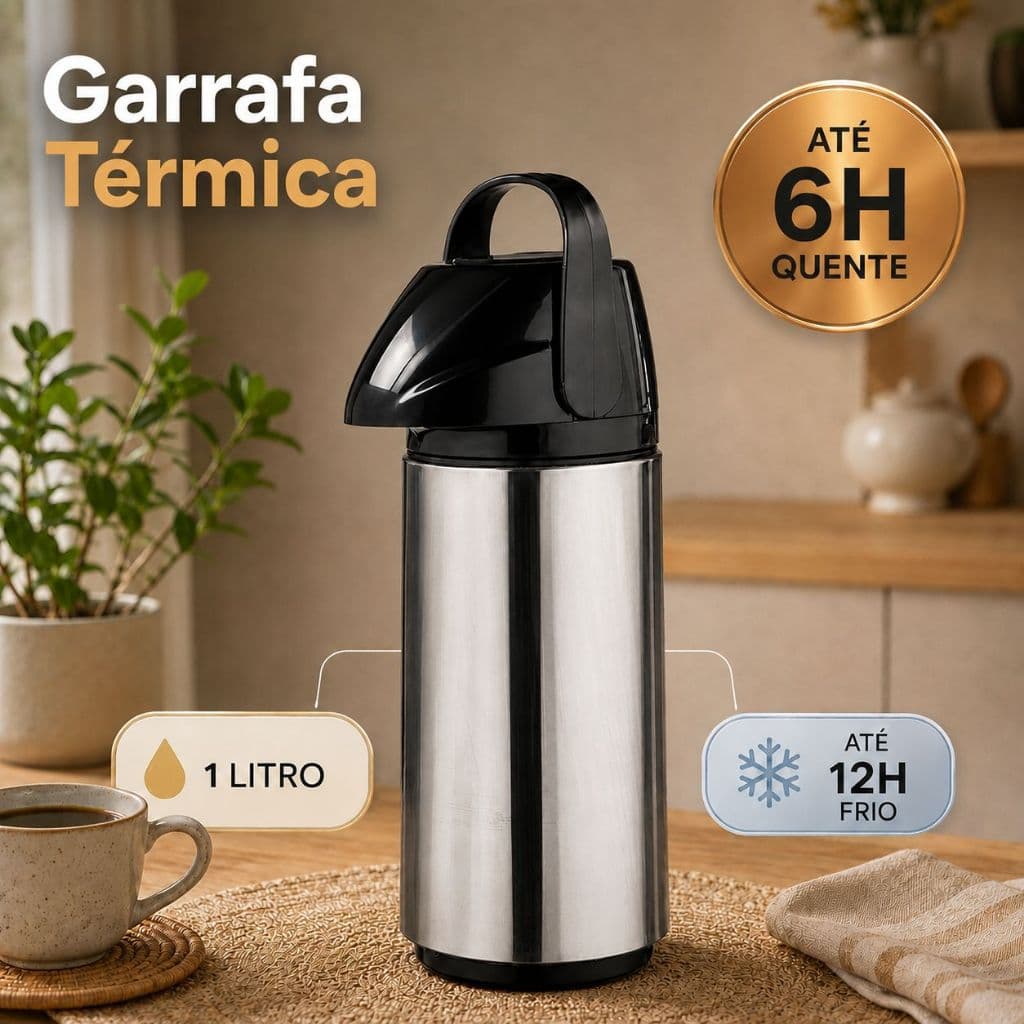 Garrafa Térmica 1 Litro Invicta Air Pot Inox Com Alça 6h Quente 12h Frio Garrafa Térmica Café Água