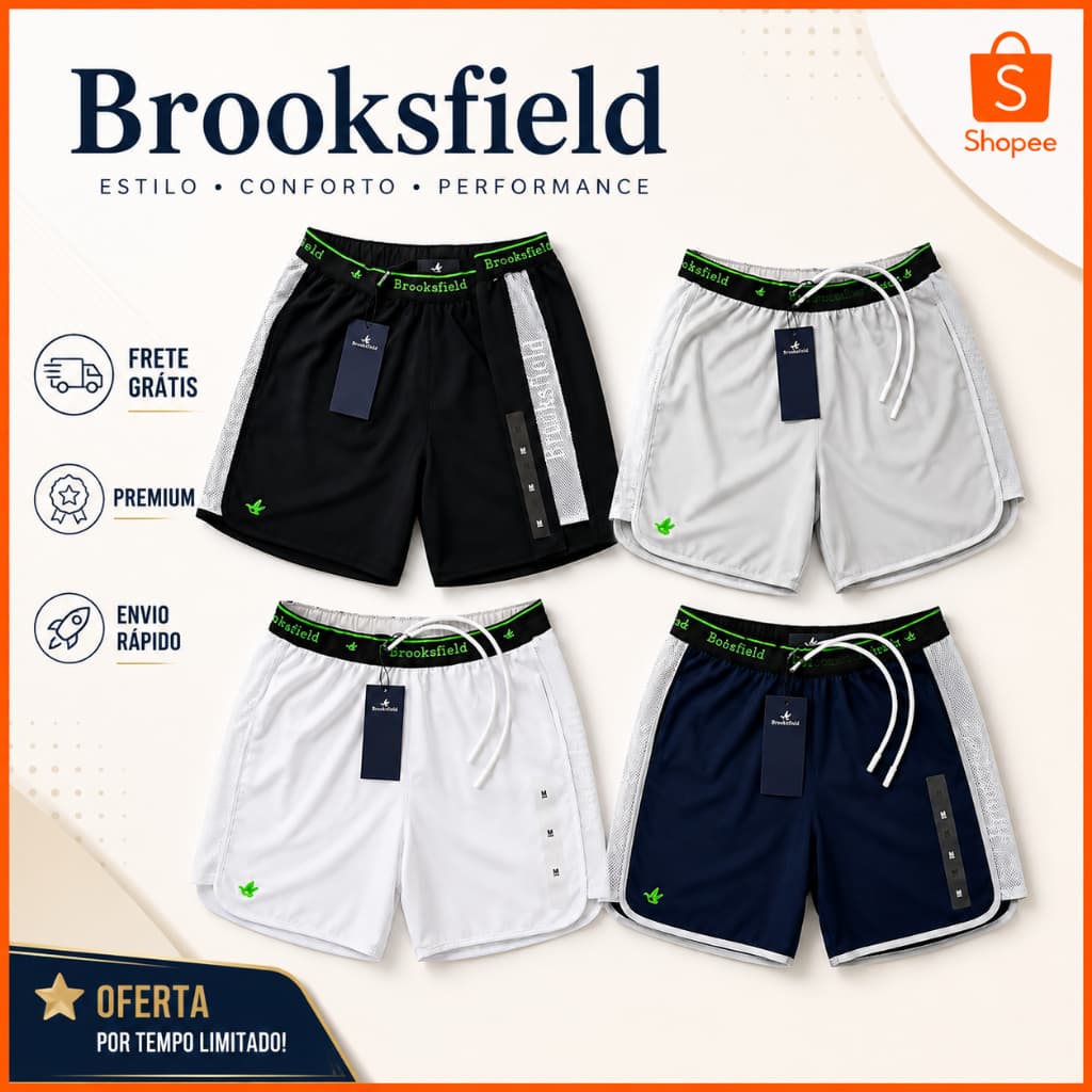 Bermuda Masculino Brooksfield Premium Praia Academia Bermuda Leve Respirável com Bolsos