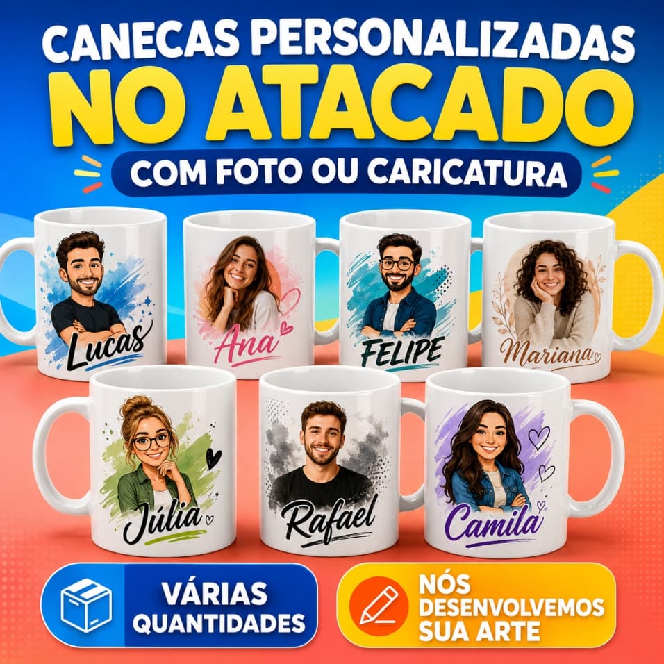Caneca Personalizada com sua Arte, Caricatura, Logo e Ideia - kits com Varias quantidades