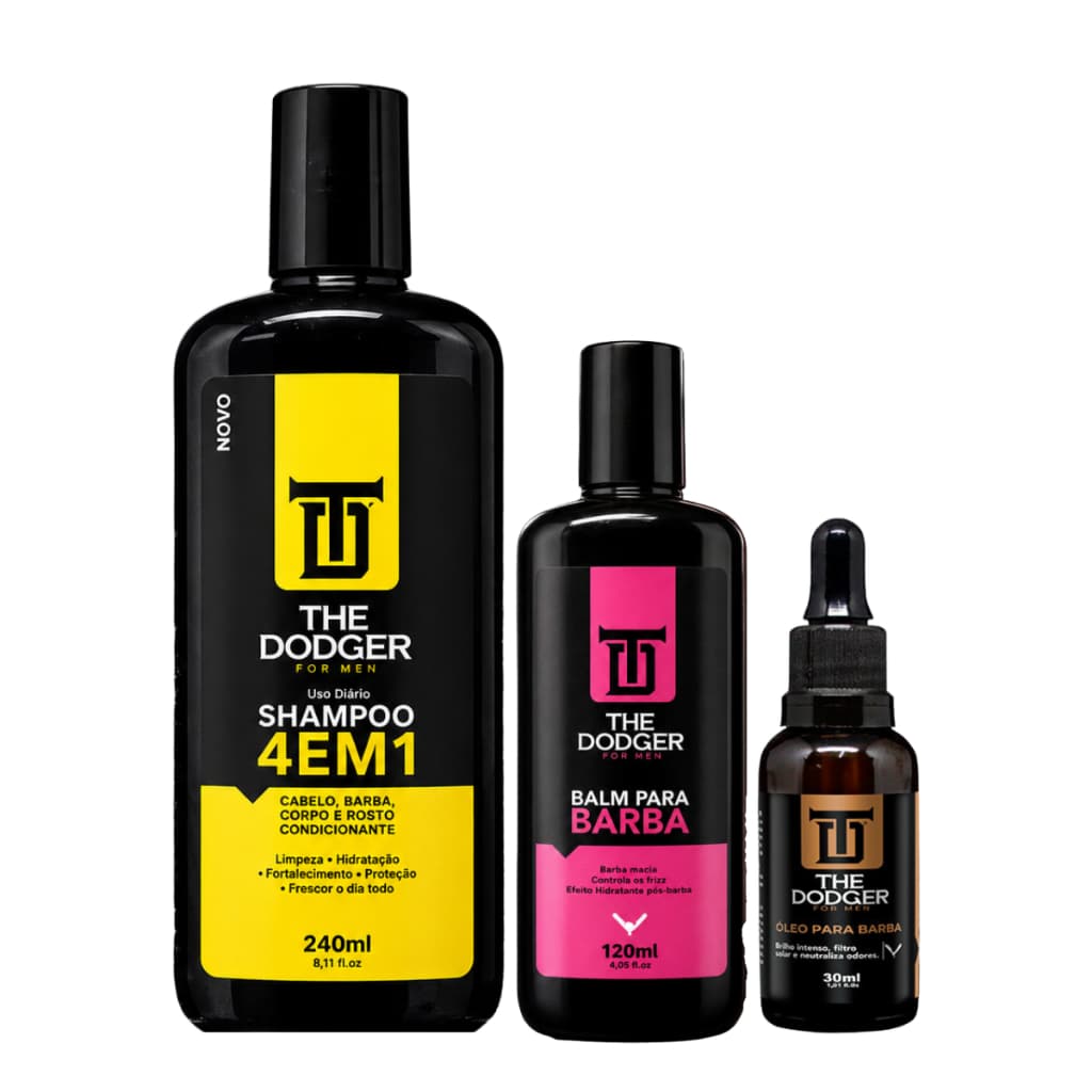 Kit The Dodger  Shampoo 4 em 1 240ml + Balm Para Barba 120ml + Óleo Para Barba 30ml