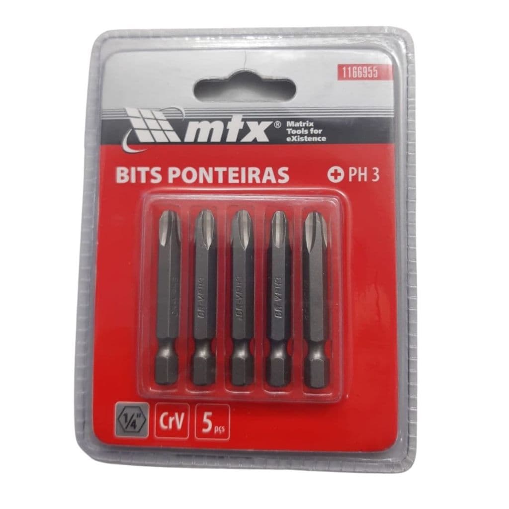 Ponta Bits PH3 50mm Impacto Aço Parafusadeira Crv Dupla Torção MTX Kit 5 peças