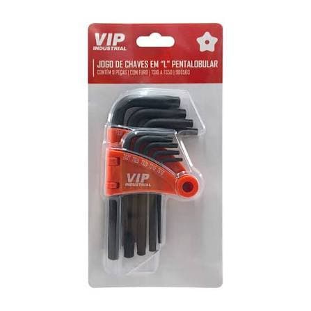 Jogo Chaves Torx Plus 5 lados com Furo 9 Peças