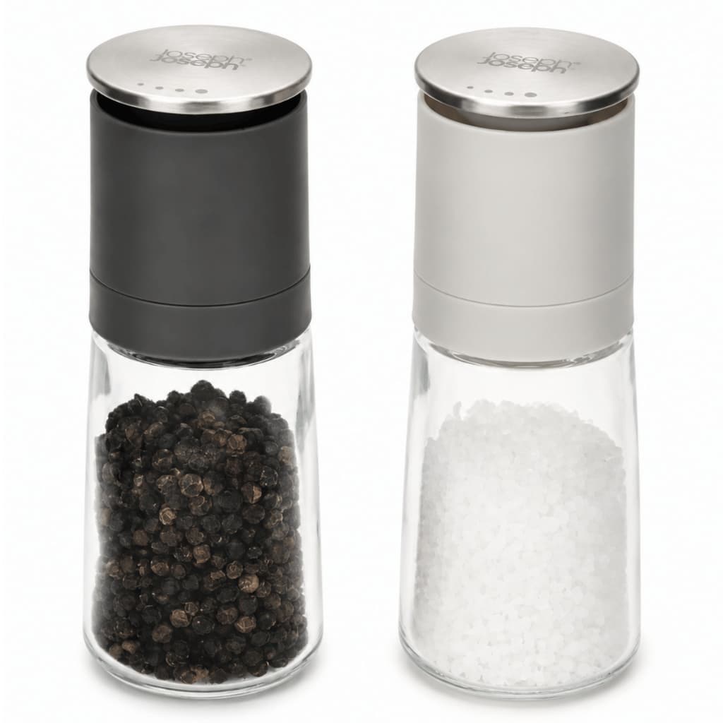 Kit 2 Moedores Sal Pimenta Em Grão Temperos E Especiarias Em Vidro Joseph Joseph Duo Com Ajuste De Moagem