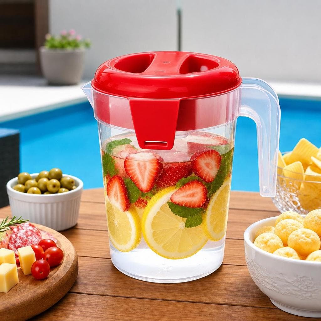 Kit Jarra Plástica 2 Litros Tampa com Travas Laterais Hermética Água Suco Geladeira Cozinha BPA FREE