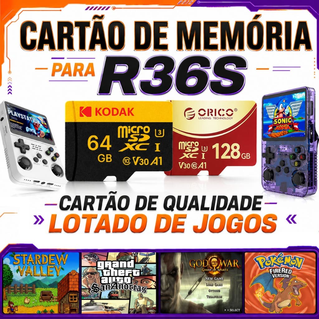 Cartão de Memória Micro SD 64 / 128GB Original + Jogos P/ R36S