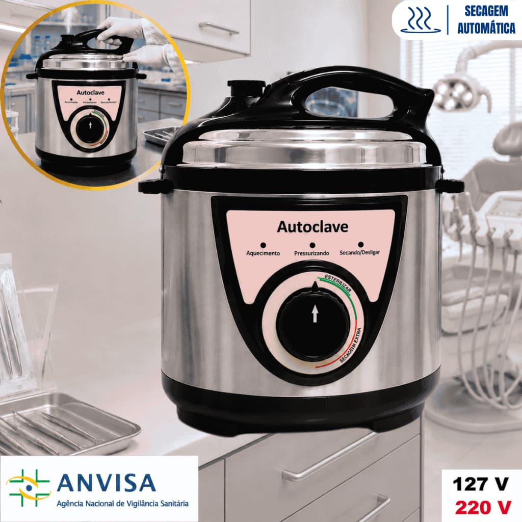 Autoclave LunaSlim Rosa 5L Esterilizador Secagem Automático C/ Anvisa 127V/220V Profissional Manicure Estética