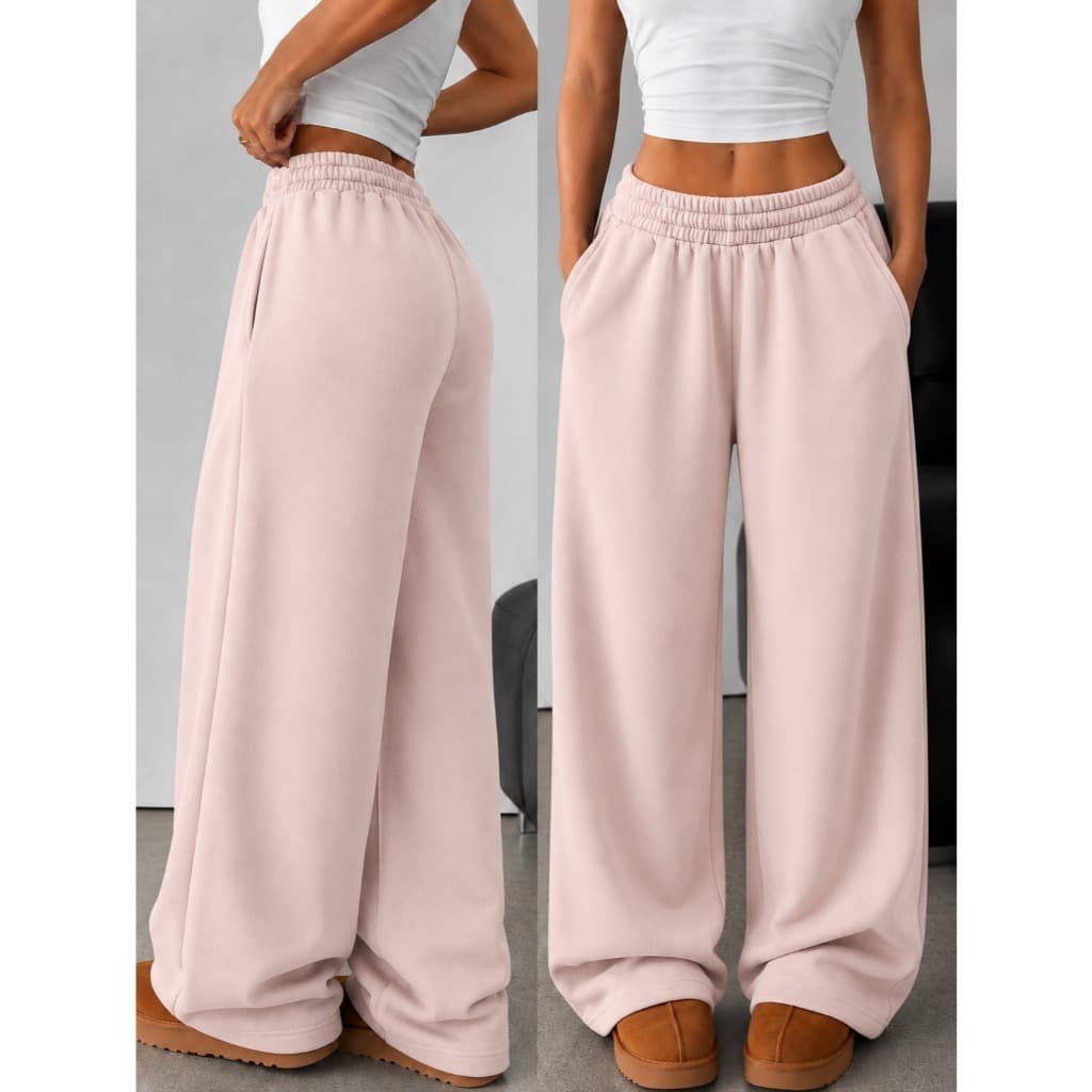 Calça Feminina Pantalona de Moletom Cintura Alta com Bolso Confortável e Elegante