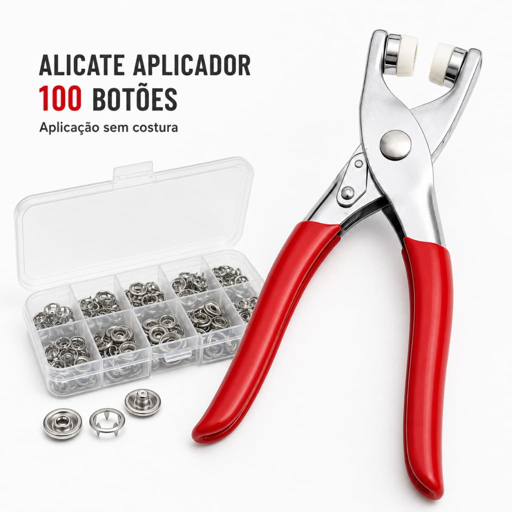 Kit Alicate Aplicador de Botão de Pressão + 100 Botão Para Roupa