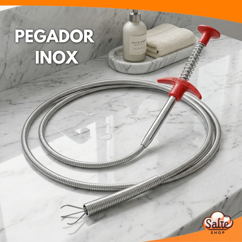 Pegador Com Garras Inox Flexivel 90CM Pega Chaves Tira Pelos Pia Vaso Limpa Furos Menores