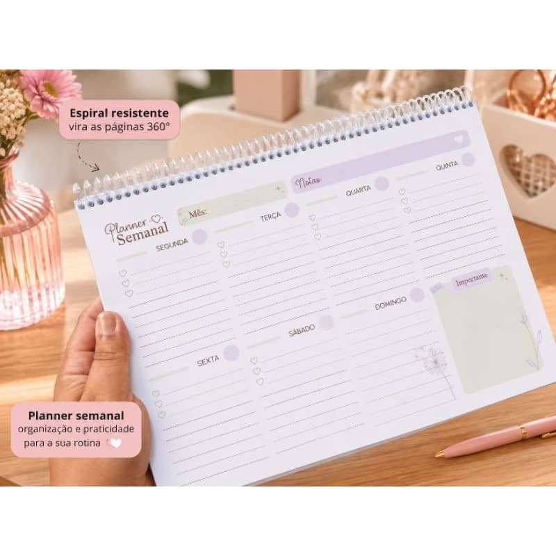 ​Planner Semanal A4 Bloco de Anotações Mesa Papelaria Fofa Organizador de Tarefas Sem Data Bloco de Notas Cute