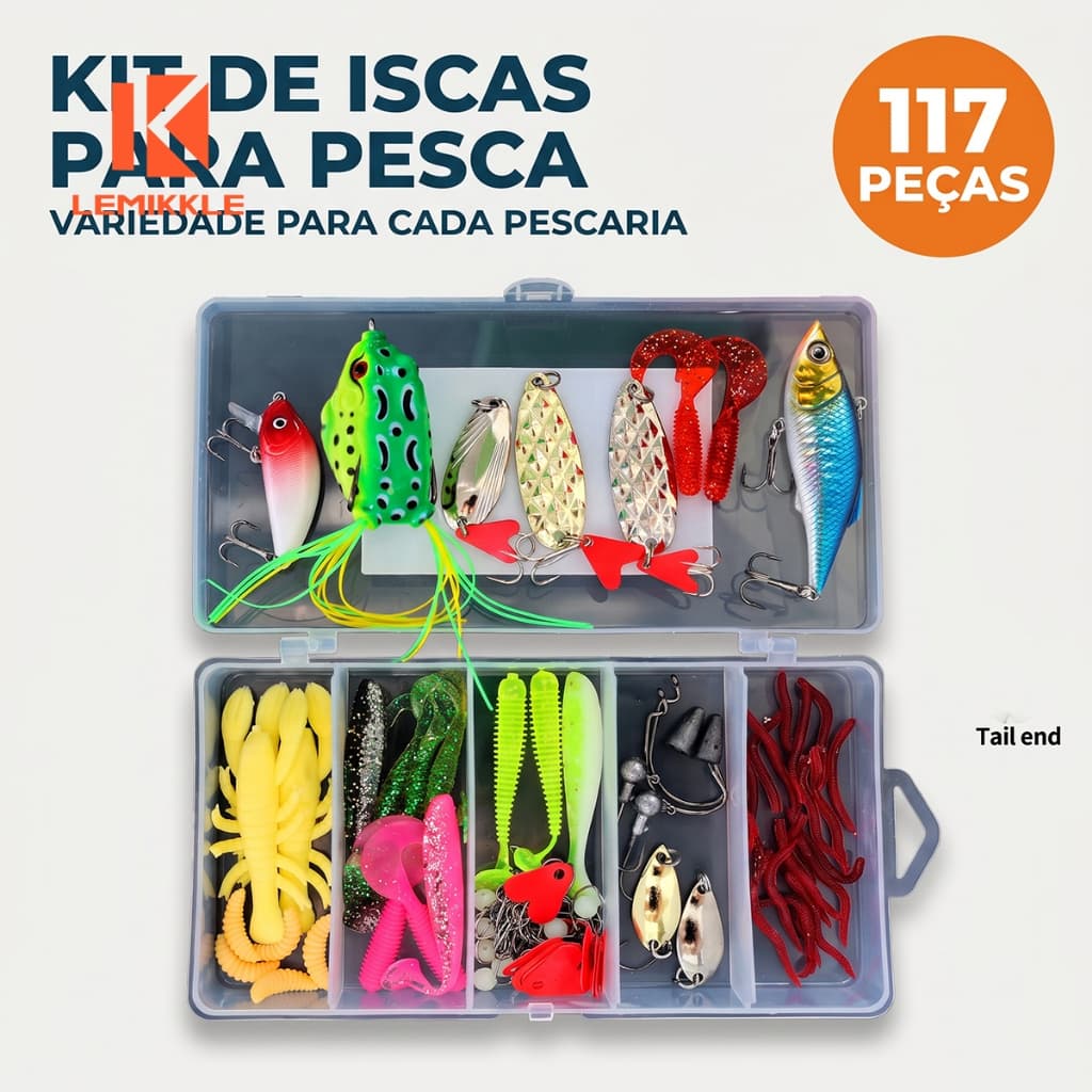 LEMIKKLE - Conjunto Completo 117 Pçs Iscas de Pesca, Sapo de Borracha, Acessórios Para Água Doce e Salgada