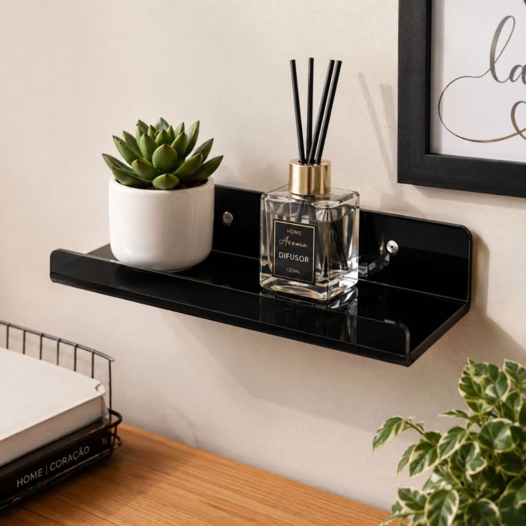 Prateleira Flutuante Formato U Suporte Enfeite Decoração 10 x 10cm Preto Multiuso Organizador