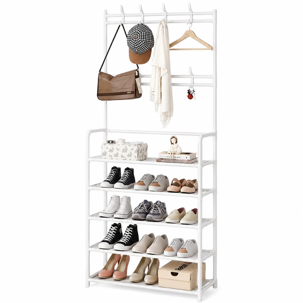 Guarda Roupa Organizador Com Arara Cabideiro 5 Prateleiras Sapateira Rack Para Roupas Bolsas E Sapatos