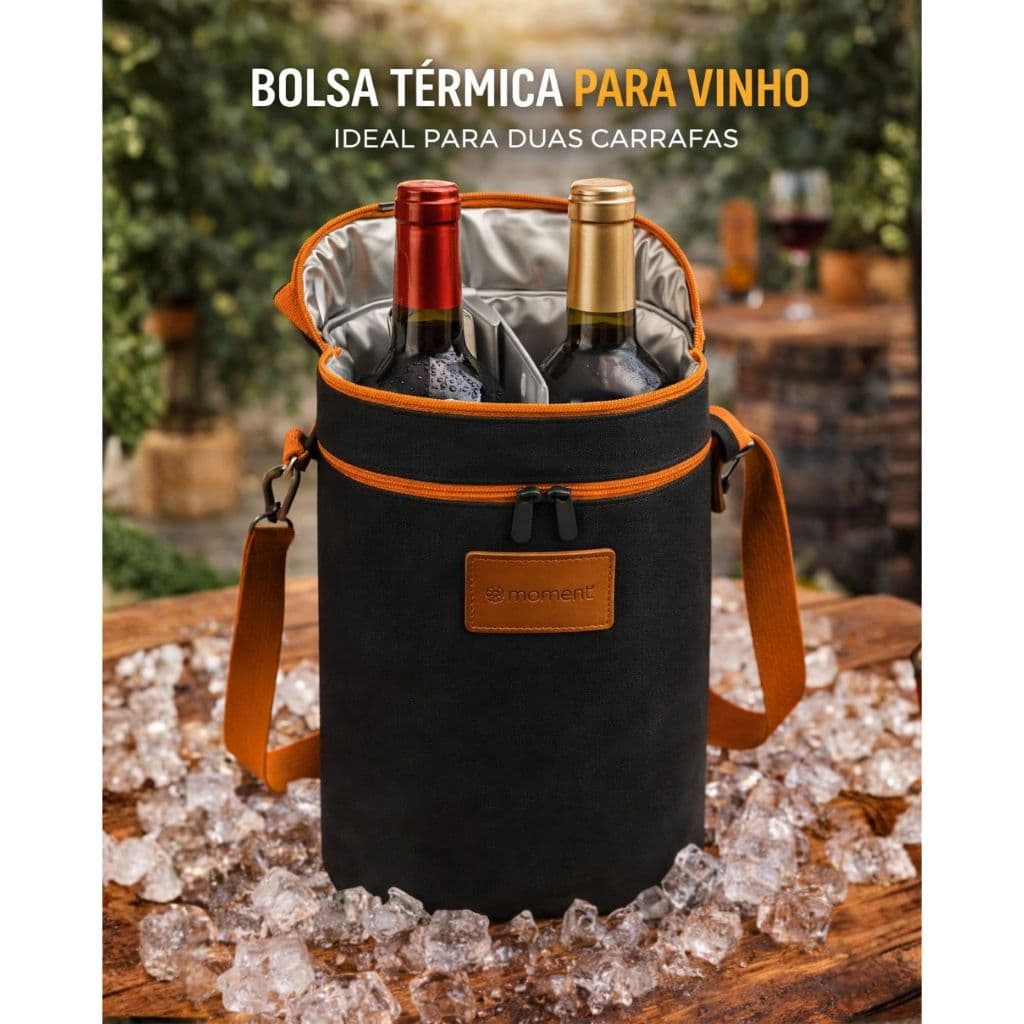 BOLSA TÉRMICA VINHO DUPLA | Wine Bag 2 Garrafas | Cooler Portátil Bebidas | Piquenique Viagem