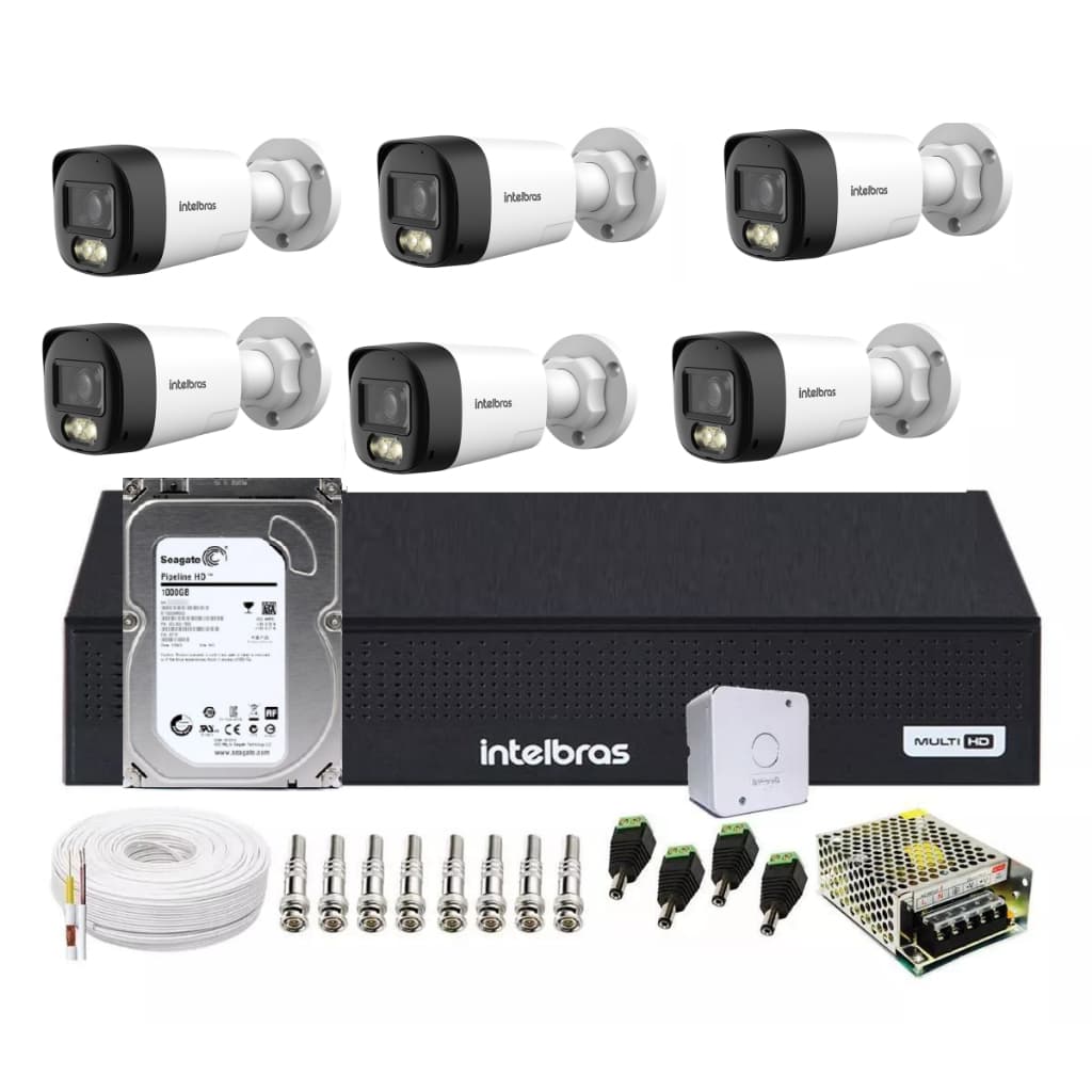 Kit 6 Cameras VHD 3220 Dual áudio FC+ com Áudio Bidirecional no Cabo Coaxial Hd 1 Tb