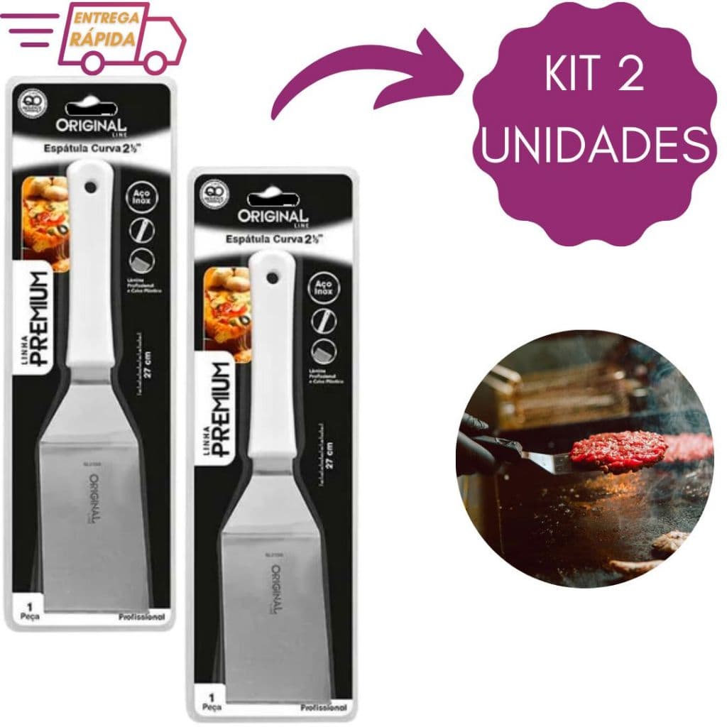 Kit 2 Espátulas em inox Curva 2,5" Premium Chapa Hambúrguer Lanchonetes Chapeiro Churrasco