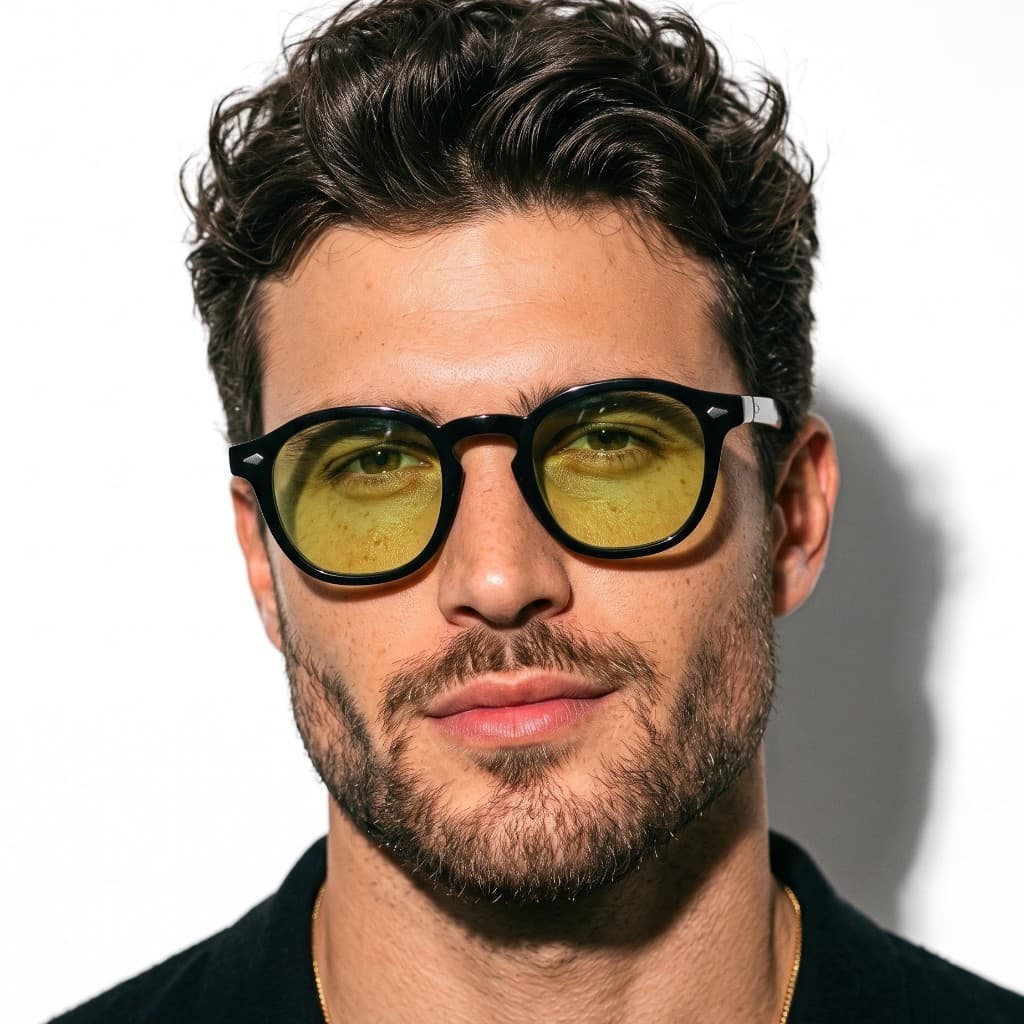 Óculos de Sol Redondo Premium Preto e Amarelo Classico Vintage Tendencia uv400 Masculino Feminino