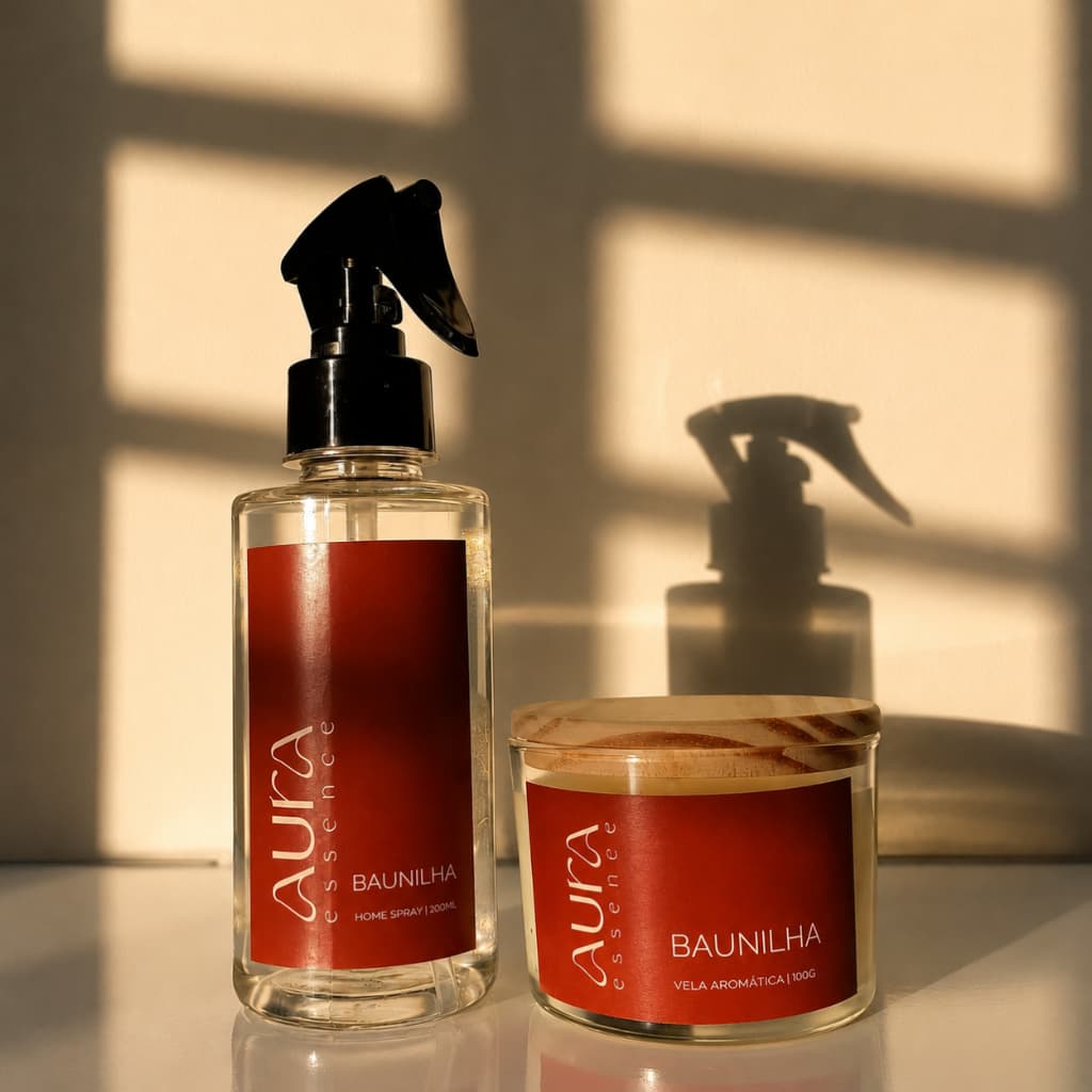 Kit Presente Vela Aromática 100g + Home Spray 200ml | Aura Essence | Escolha o Aroma | Presente